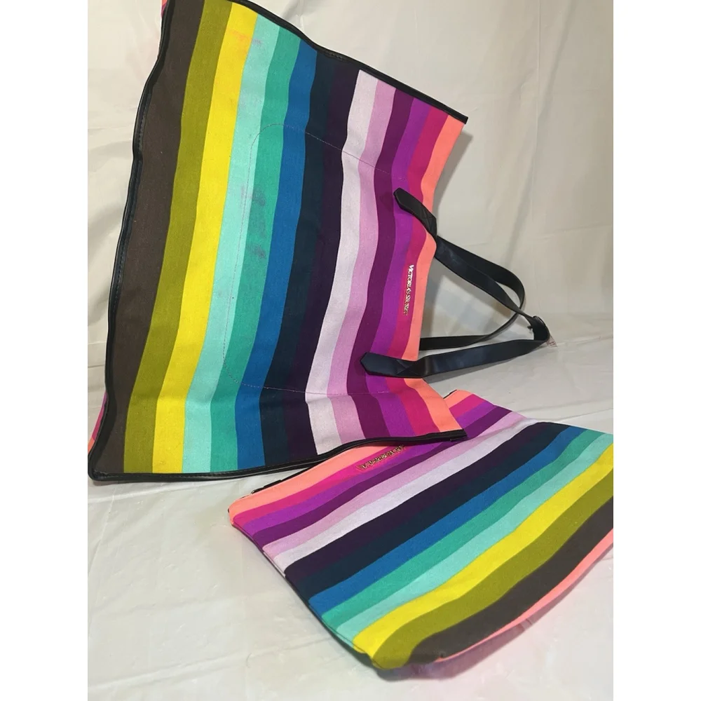 Victoria's Secret beach summer Oversized Shoulder Tote Bright Striped Bag new_3